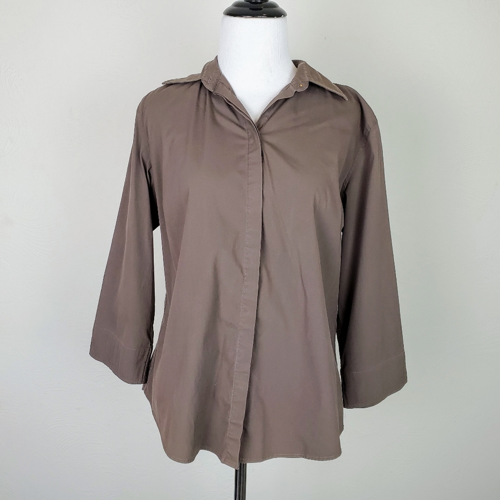 F by Faconnable Shirt Blouse Brown Button Down Brown Neutral
